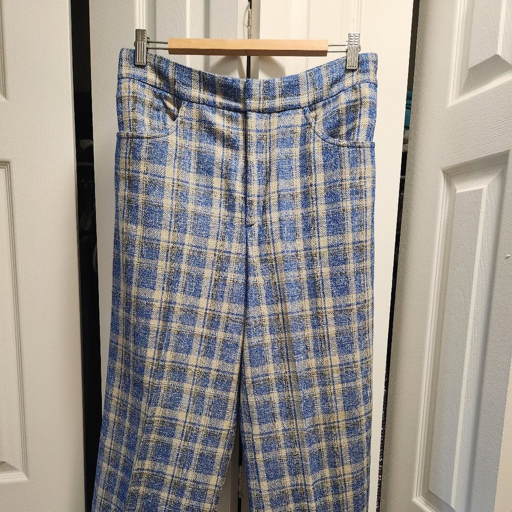 Zara Wide Leg Linen Plaid Highwaist Pants